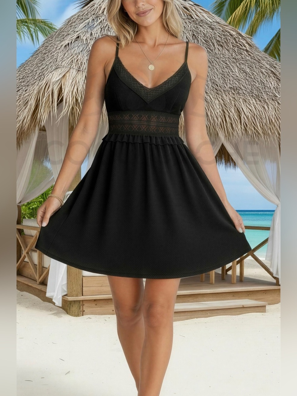 Bohemian Casual Cami V-neckline Flared Hem Summer Beach Dress - Picture 2 of 11